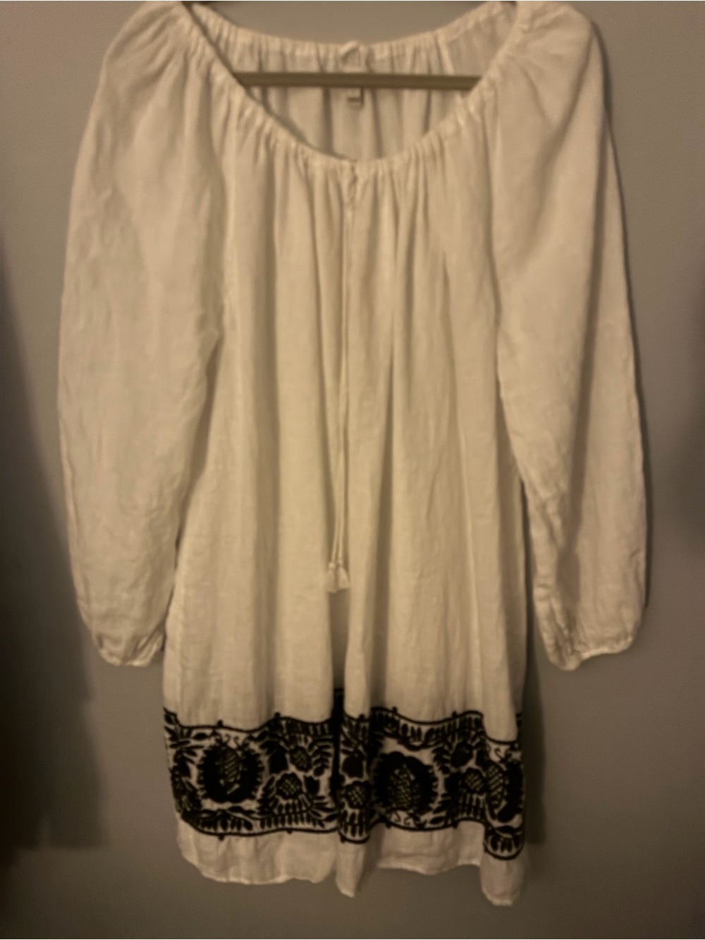 J. Crew White Linen Long-Sleeve Embroidered Dress/Beach Cover Up